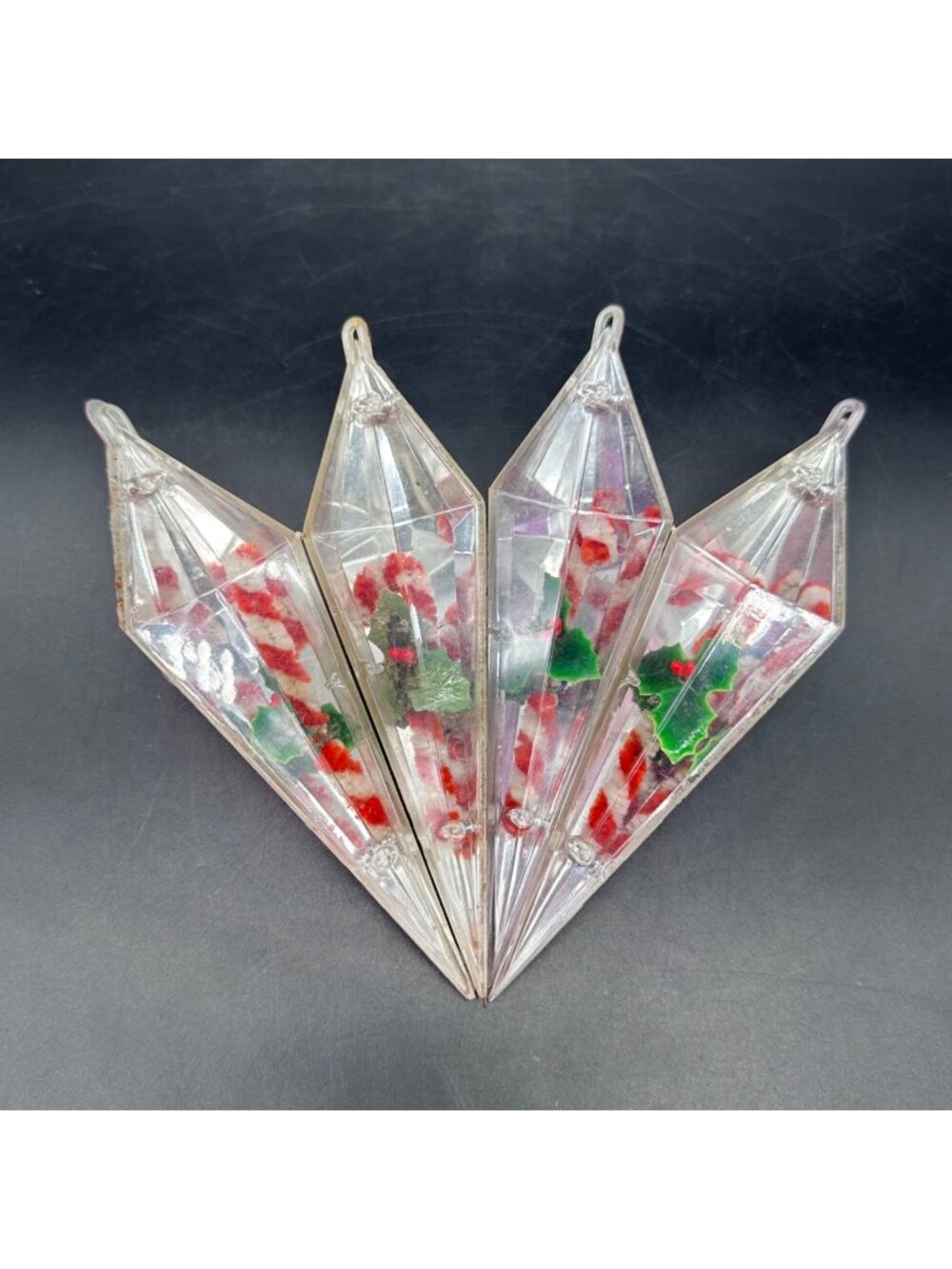 Vintage Jewel Brite Christmas Ornaments Dioramas Set Of 4 Mid Century Plastic